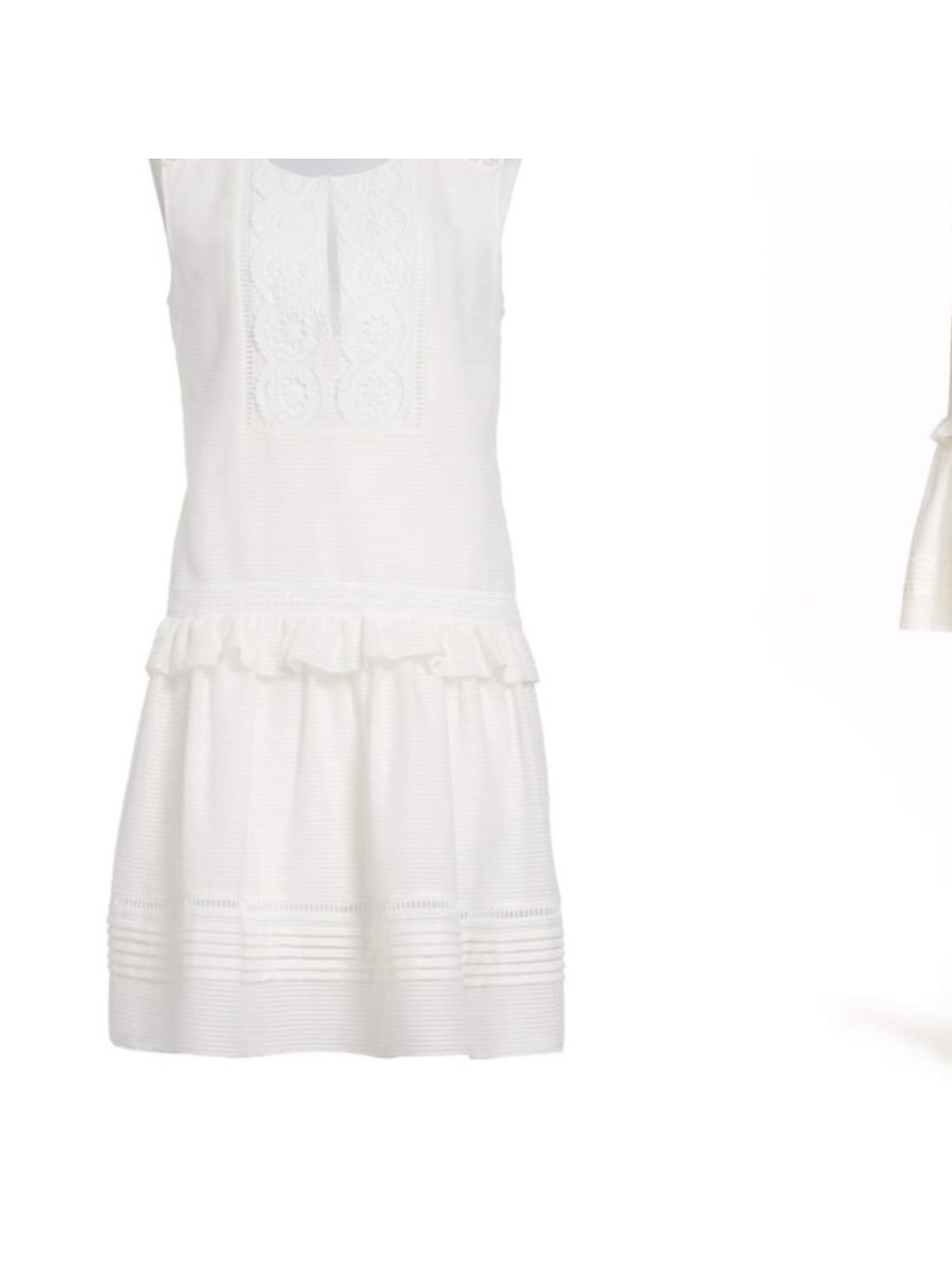 Burberry Brit White Sleeveless Lace-Panel Ruffle Drop Waist Dress
